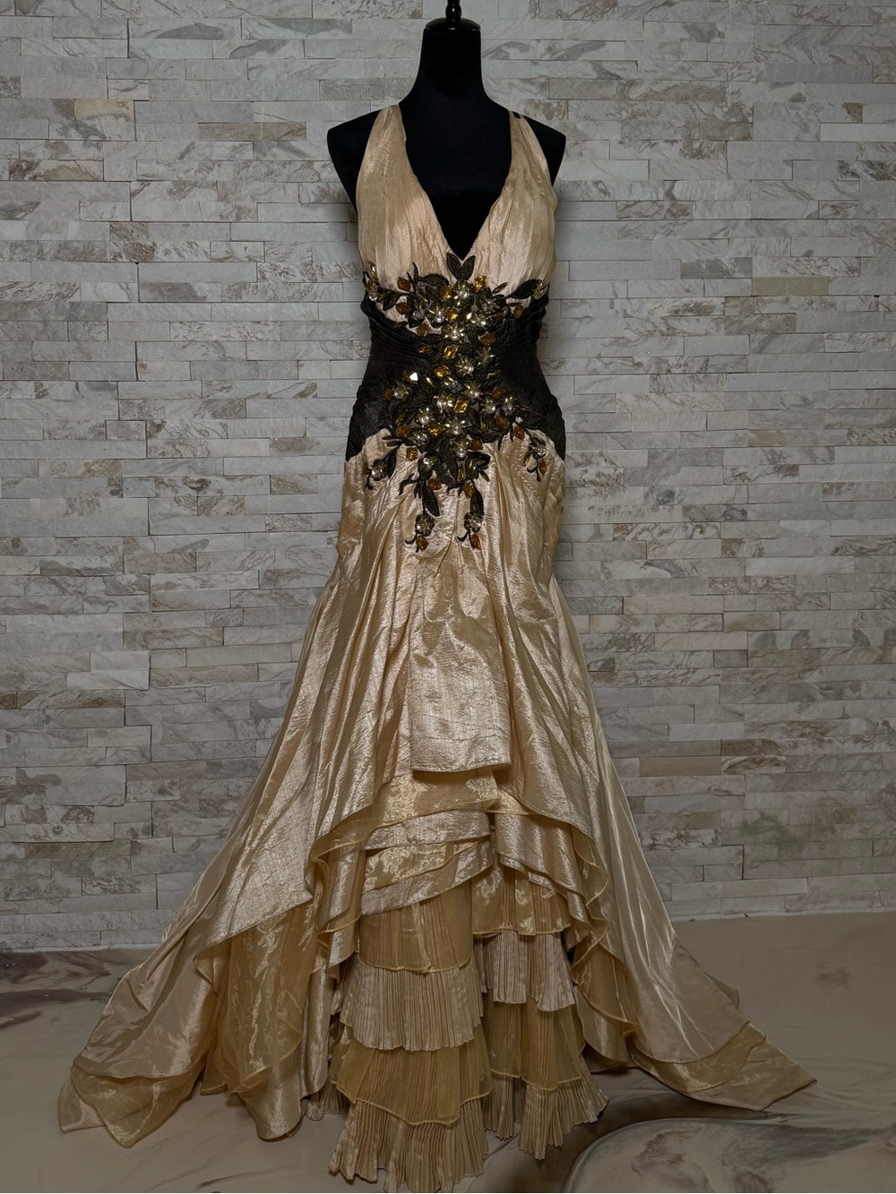 Champagne olive gown | wedding guest dress or mother of bride/groom dress